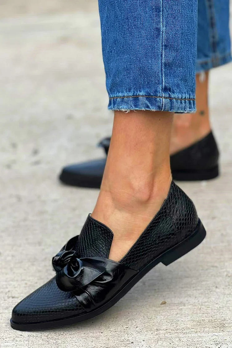 Black Loafers with Glossy Bow