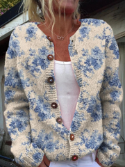 Floral Art Print Buttoned Cardigan