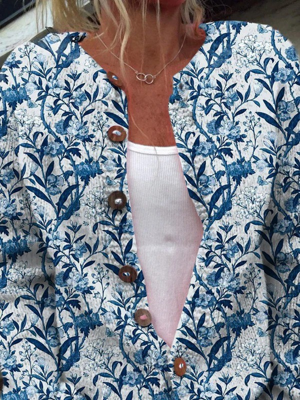 Floral Pattern Print Buttoned Cardigan