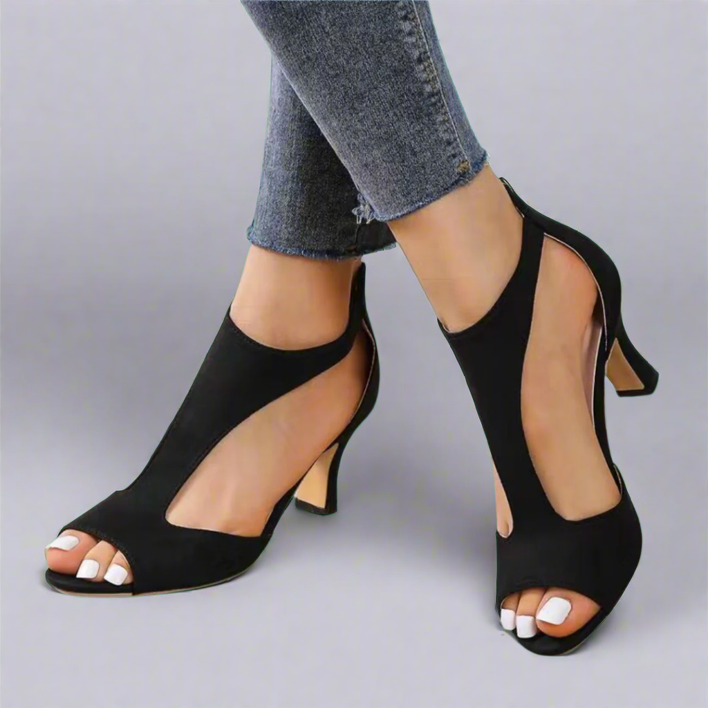 Heeled Sandals with Curved Cut-Out Detail