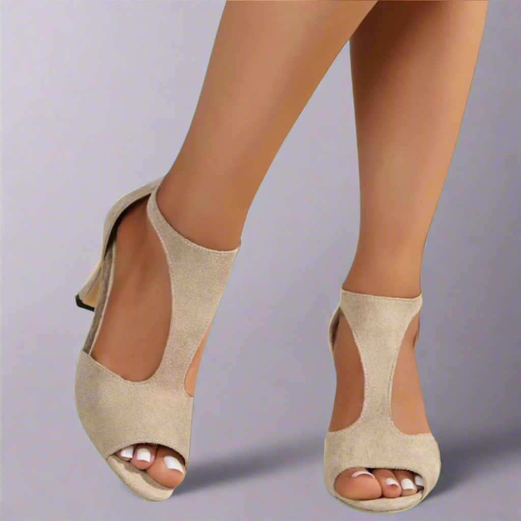 Heeled Sandals with Curved Cut-Out Detail