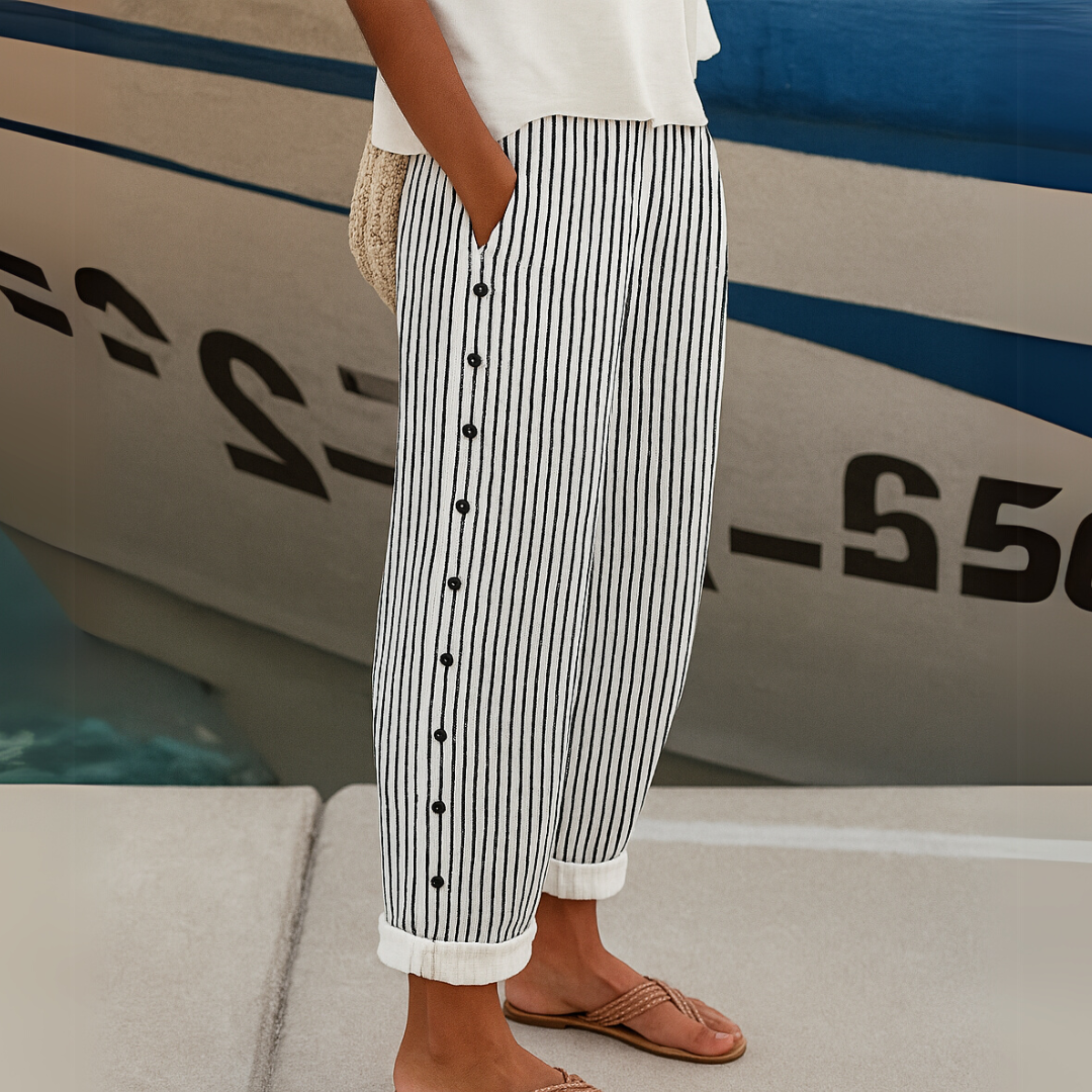 Diane | Striped Seabreeze Trousers with Button Placket
