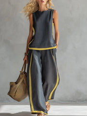 Ursula – Casual Chic Waistcoat and Trousers Set with Contrast Trim