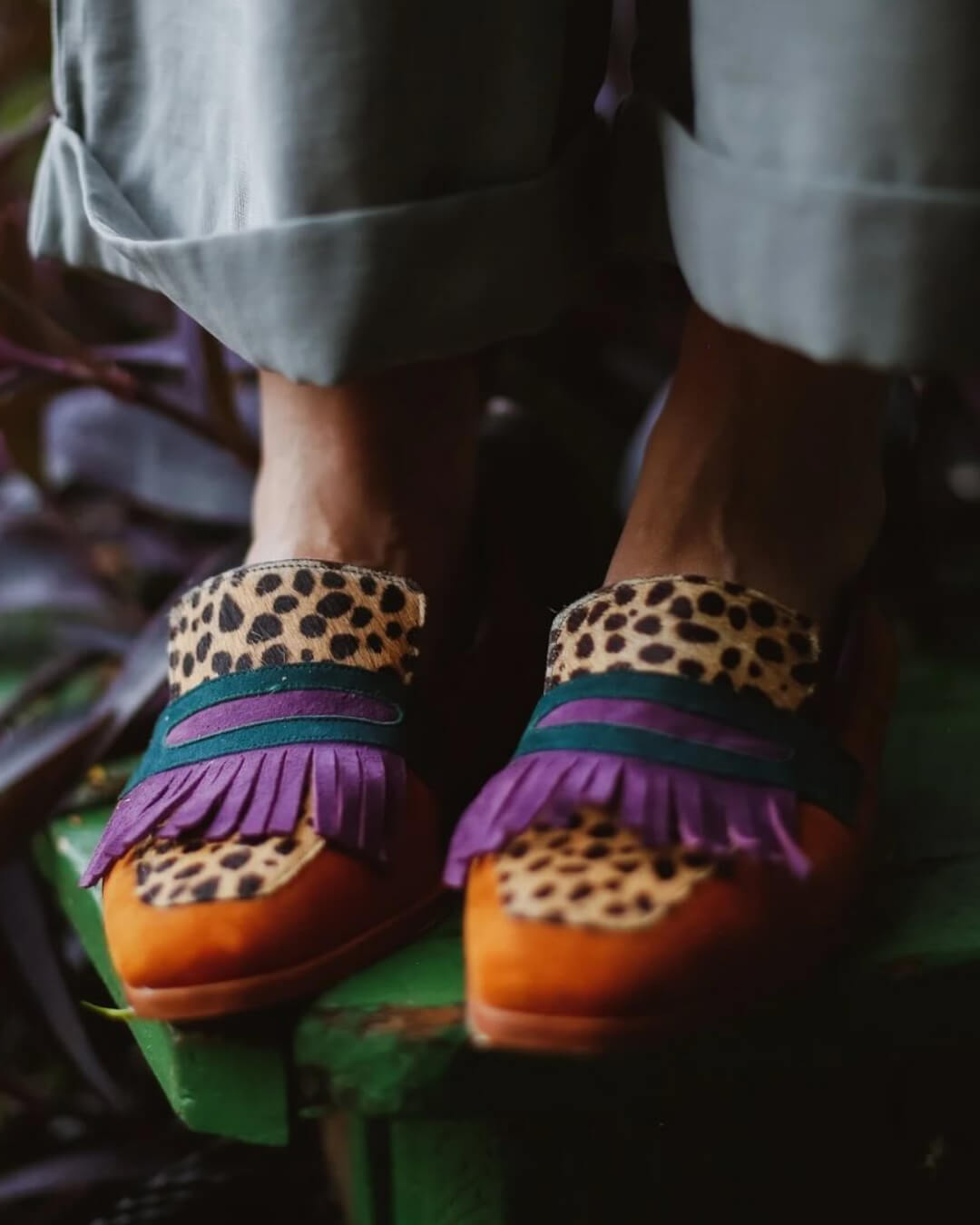 Loafers with Fringe and Animal Print