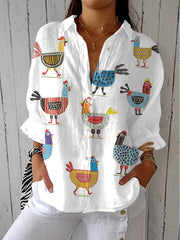 Ingrid – Playful Hen Print Blouse