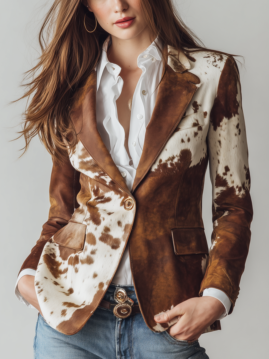 Vintage Cow Print Eco Friendly Blazer