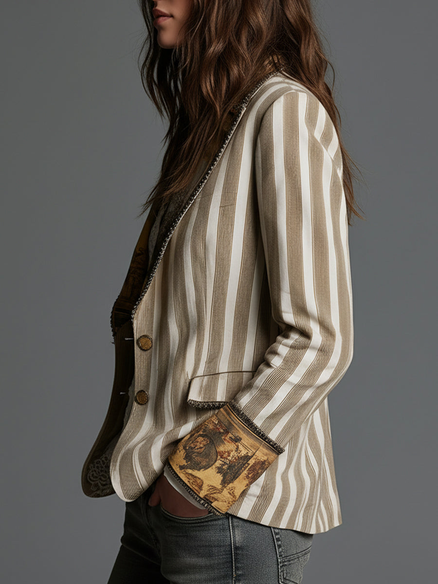Boho Striped Printed Lapel Blazer