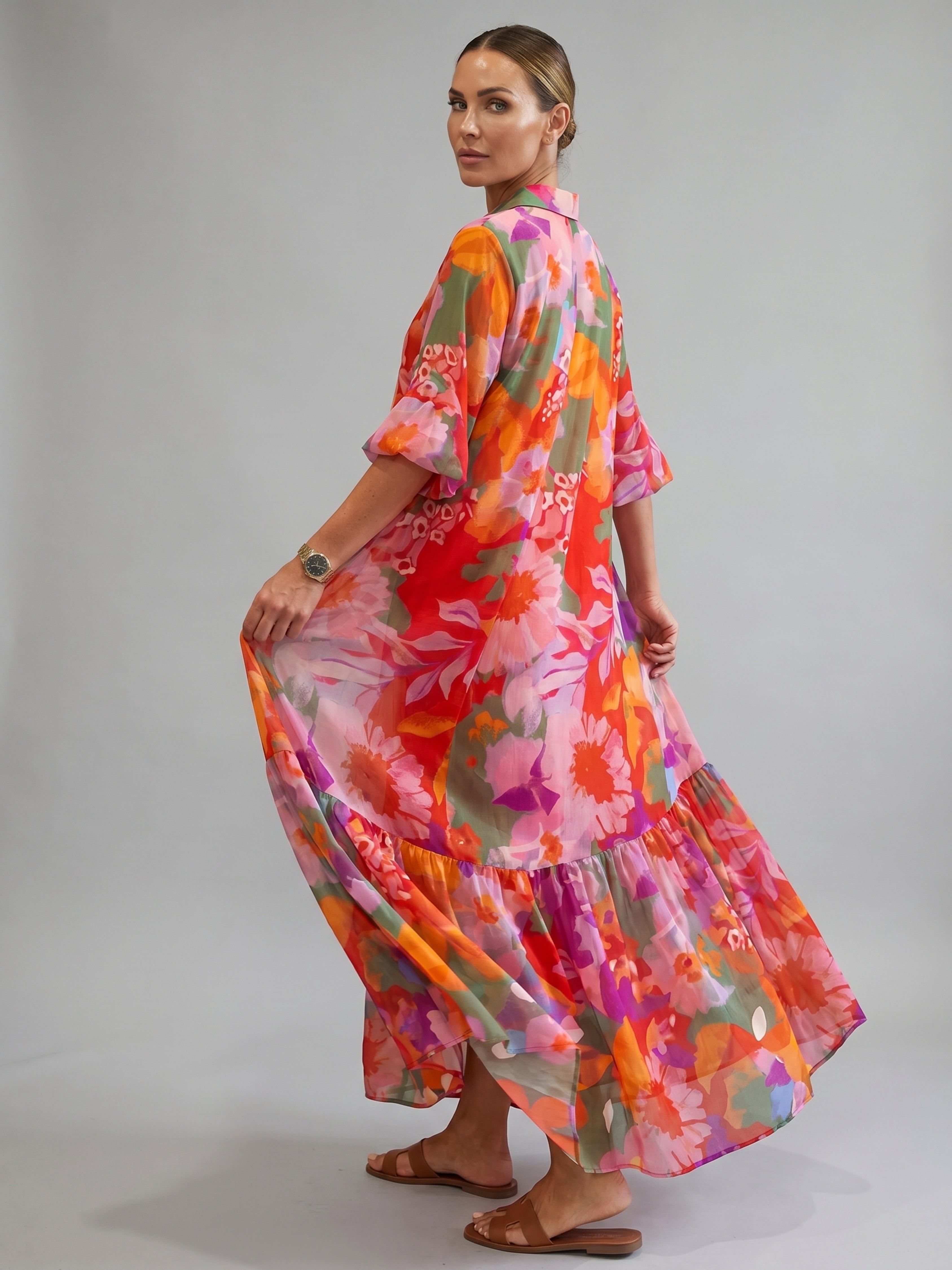 Soleil | Coral Floral Maxi Dress