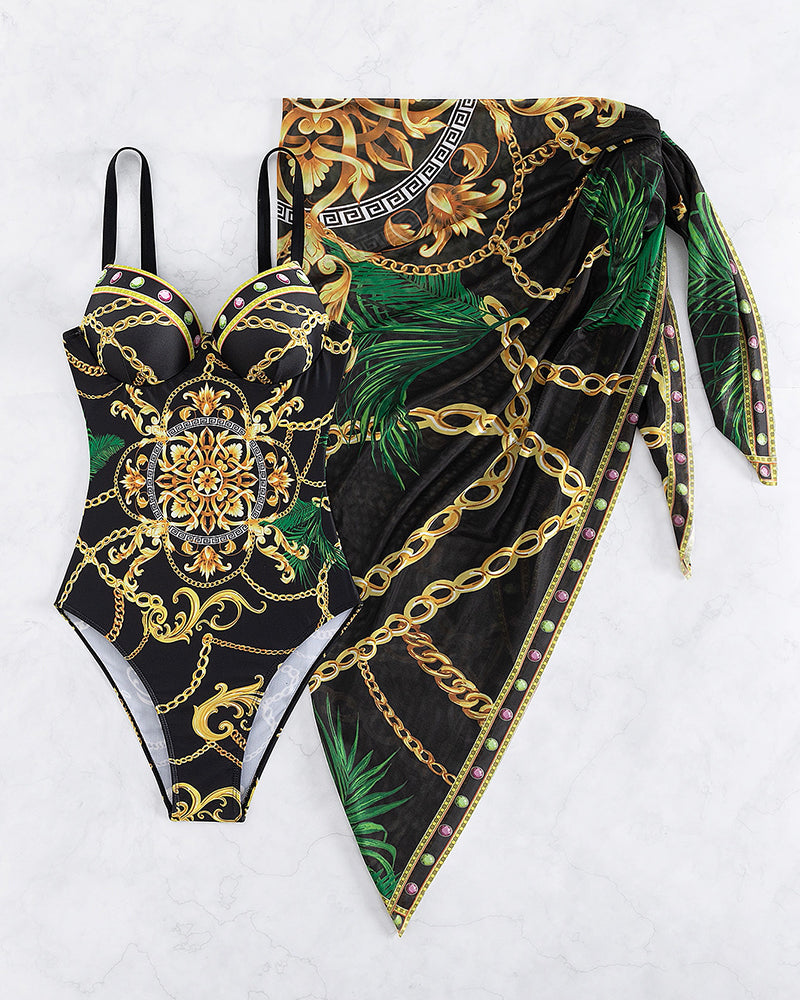 Darius – One-Piece Swimsuit with Push-Up Effect and Matching Sarong