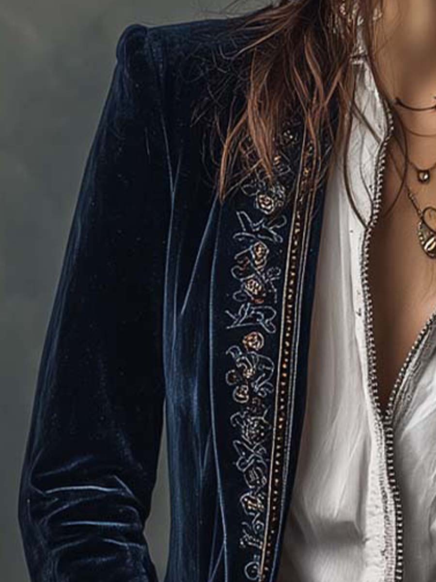 Vintage Navy Embroidered Longline Jacket