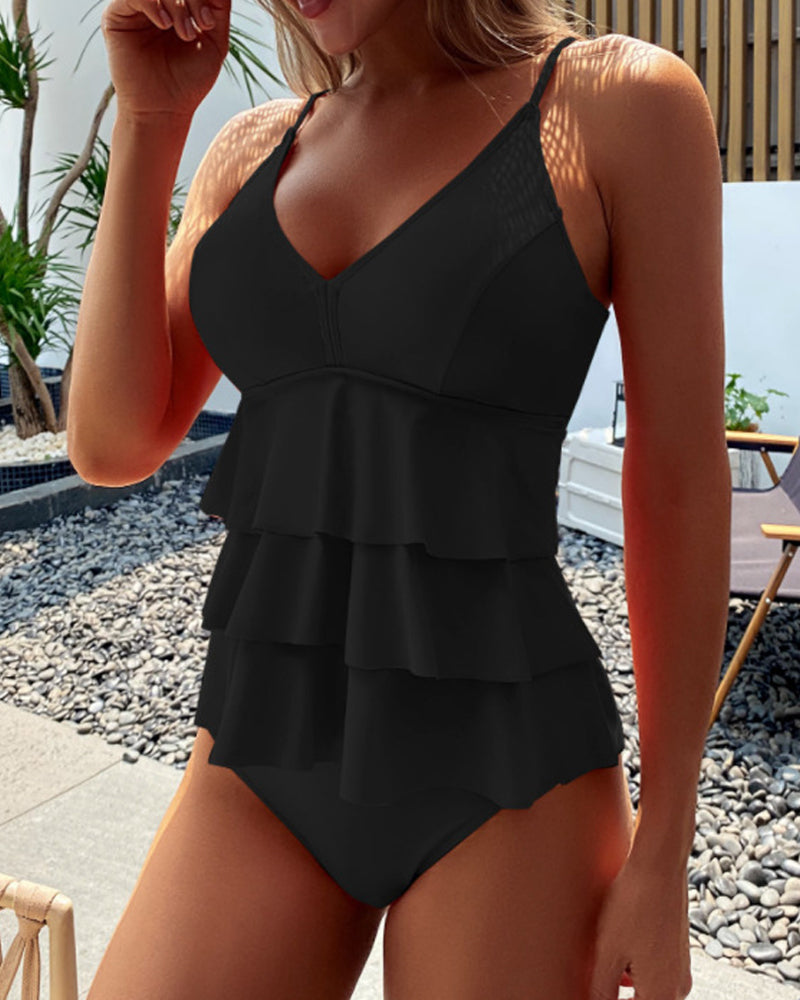 Lia – Solid Swimsuit with Elegant Frill Details