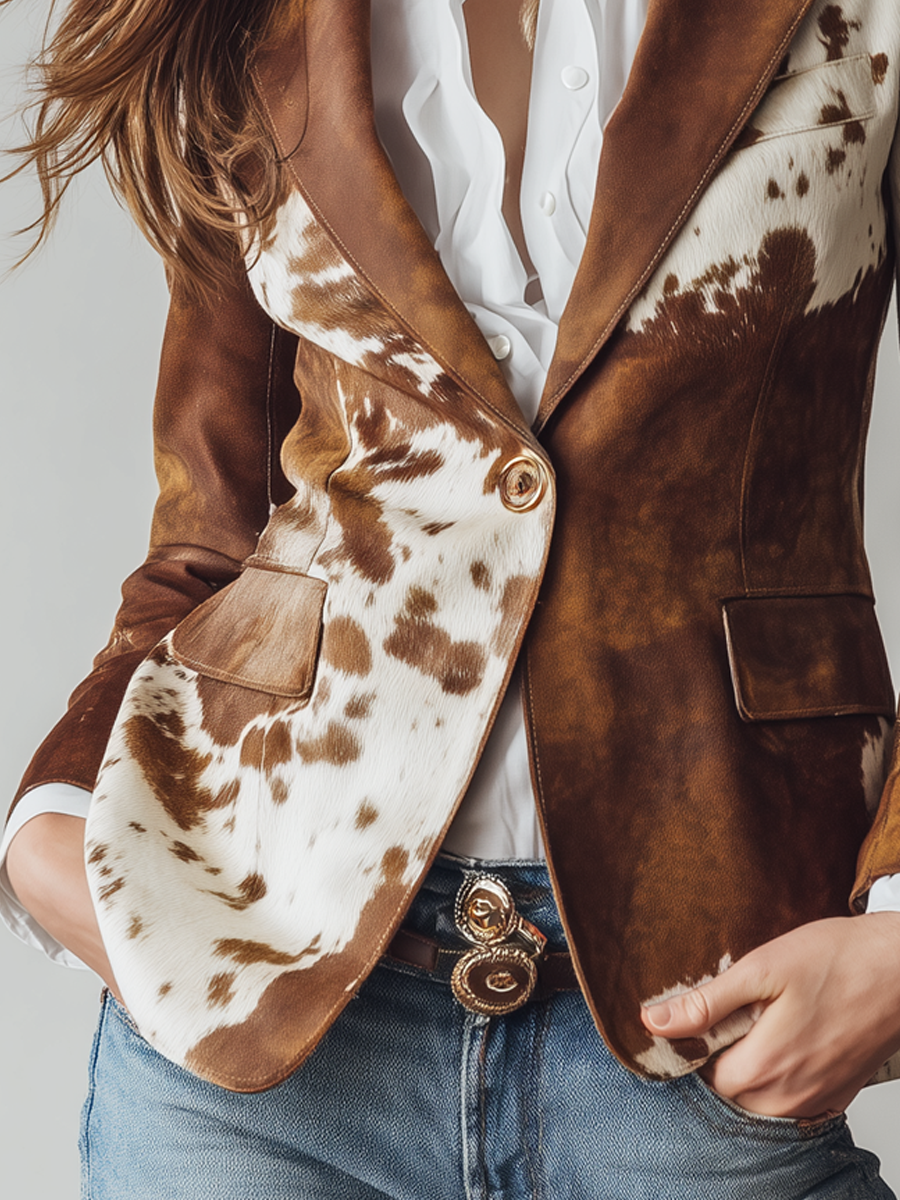 Vintage Cow Print Eco Friendly Blazer