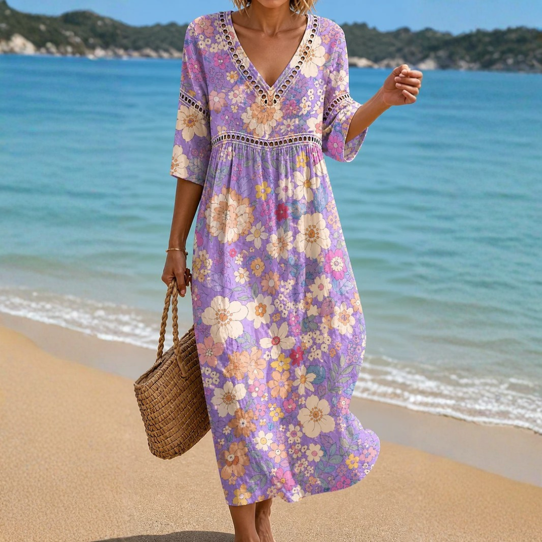 Violet Floral Midi Dress