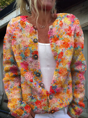 Floral Print Buttoned Casual Cardigan