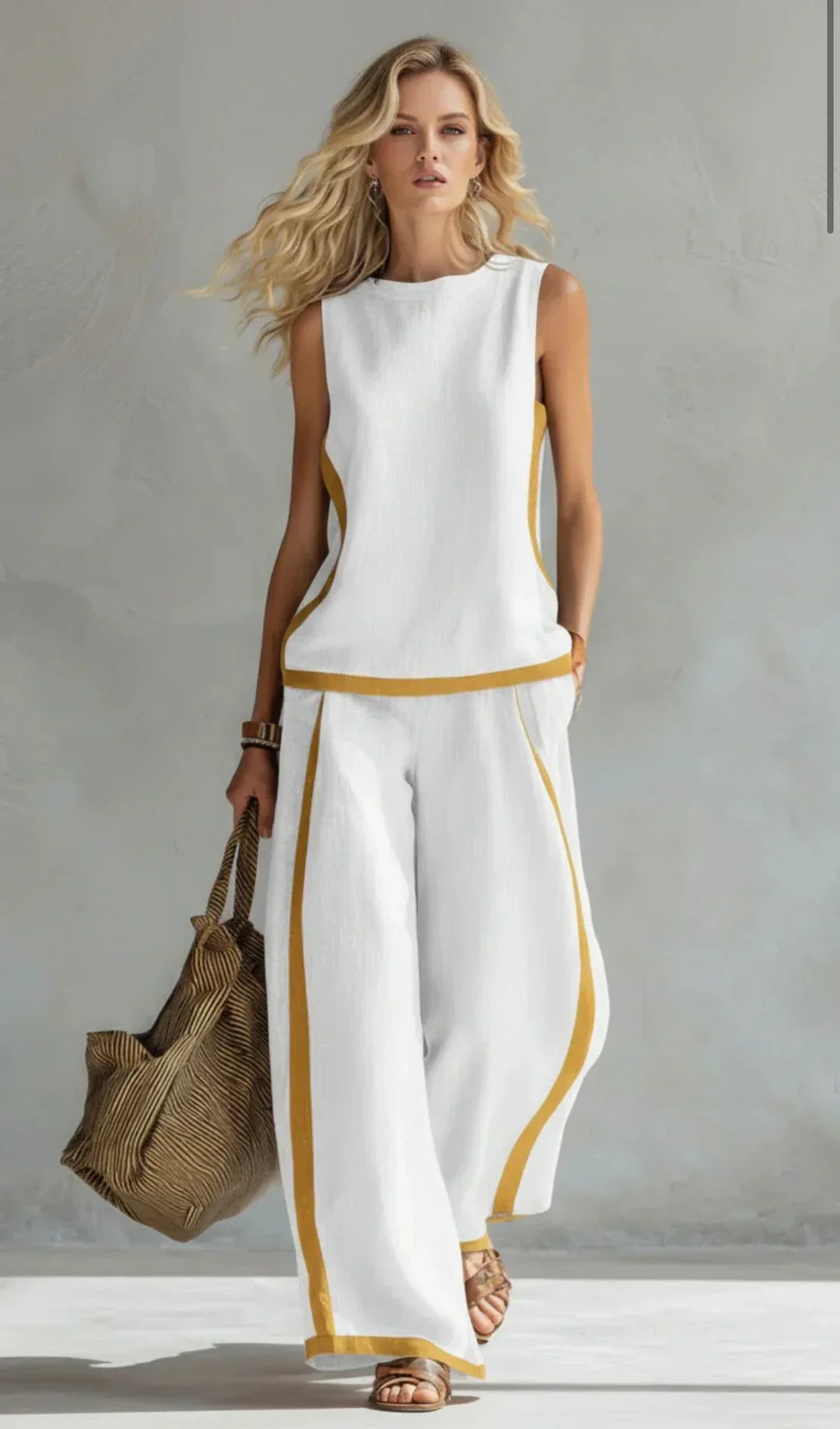 Ursula – Casual Chic Waistcoat and Trousers Set with Contrast Trim
