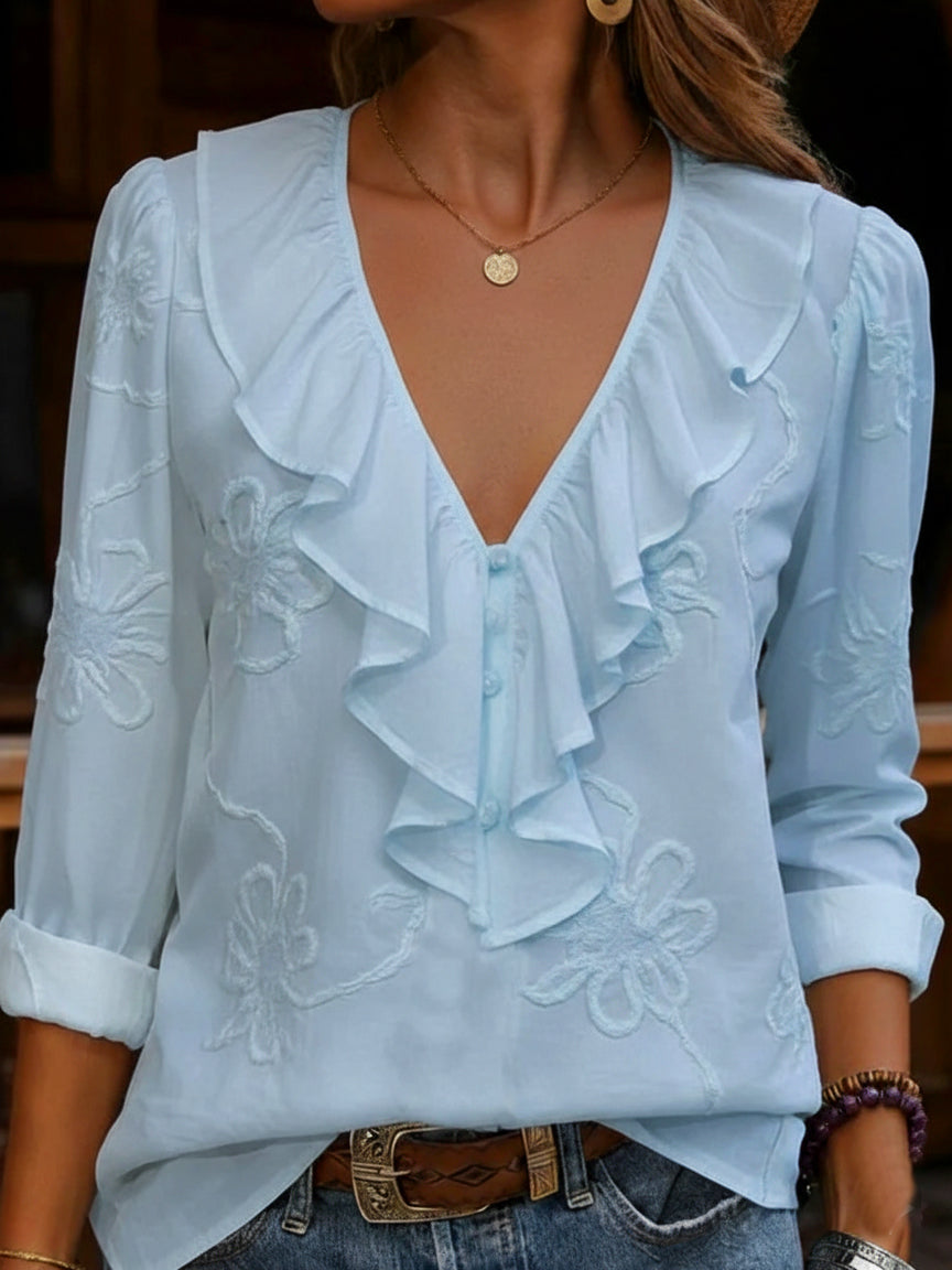 Celeste - Vintage Floral V-Neck Shirt