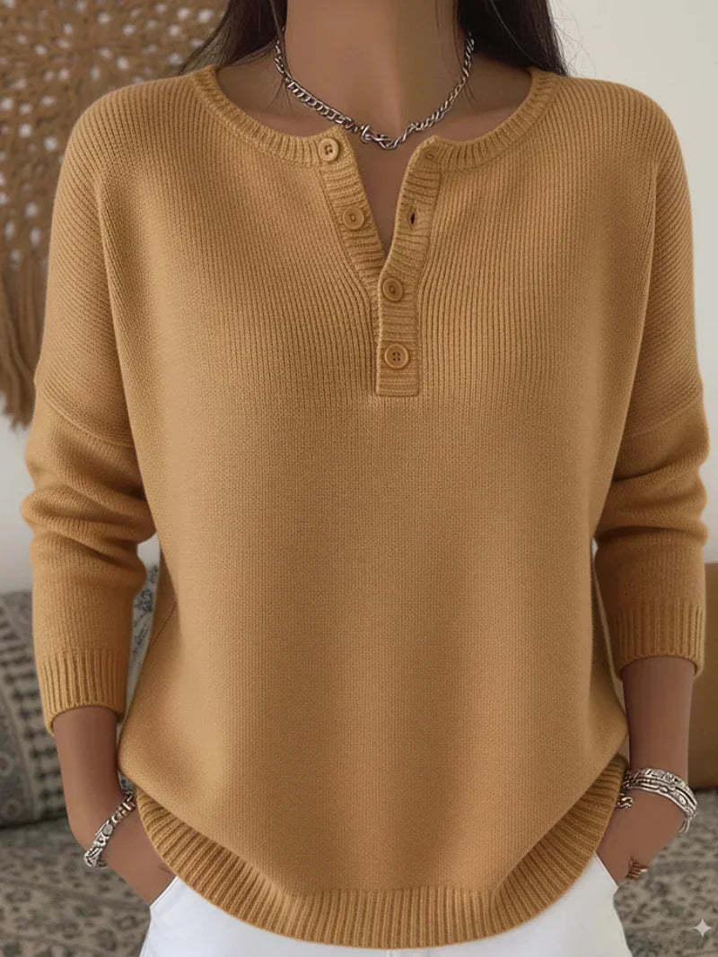 Helena - Henley Button-Up Knit Sweater