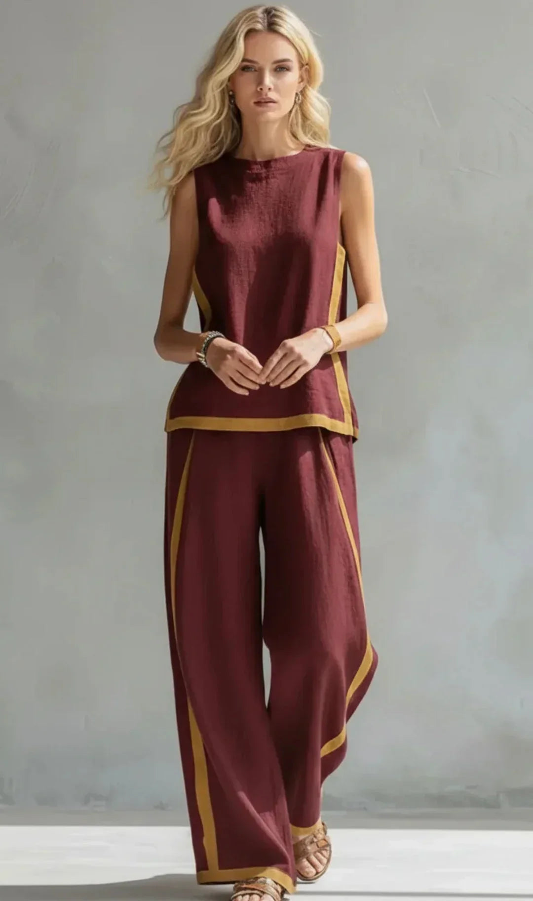 Ursula – Casual Chic Waistcoat and Trousers Set with Contrast Trim