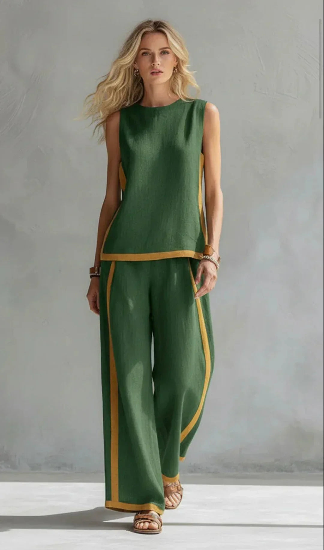 Ursula – Casual Chic Waistcoat and Trousers Set with Contrast Trim