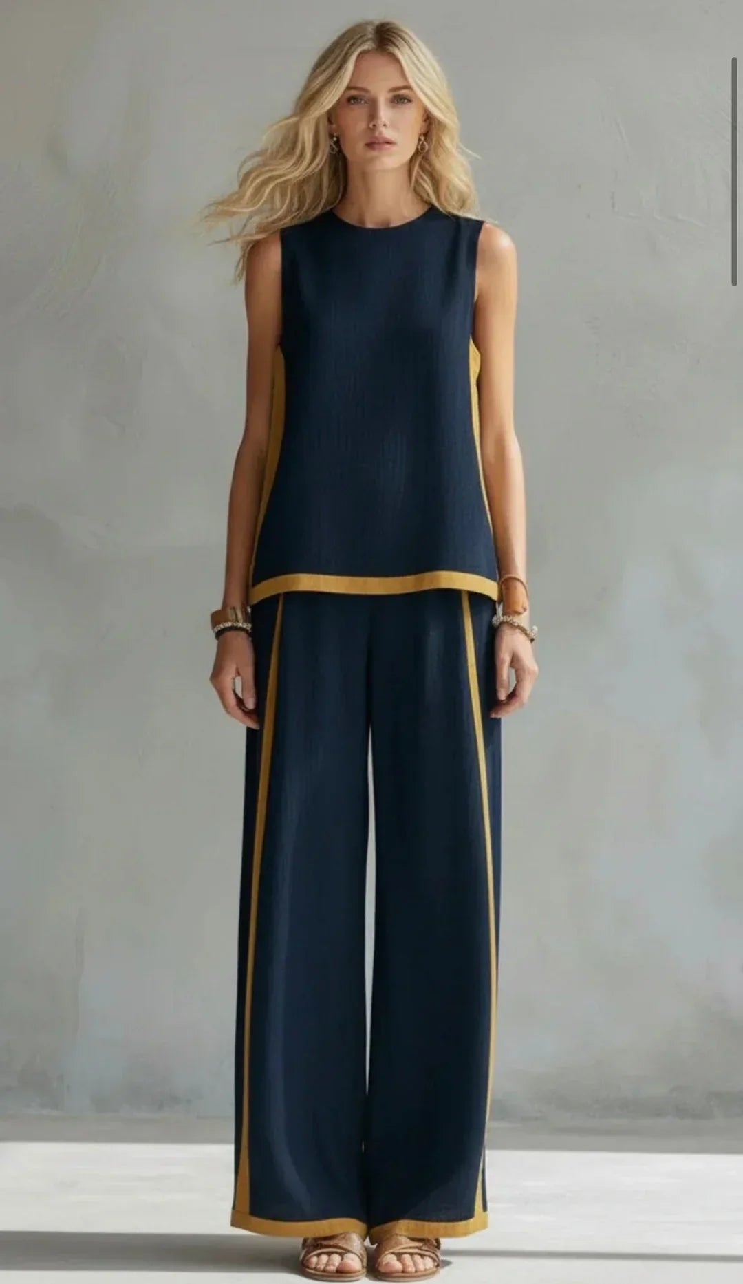Ursula – Casual Chic Waistcoat and Trousers Set with Contrast Trim