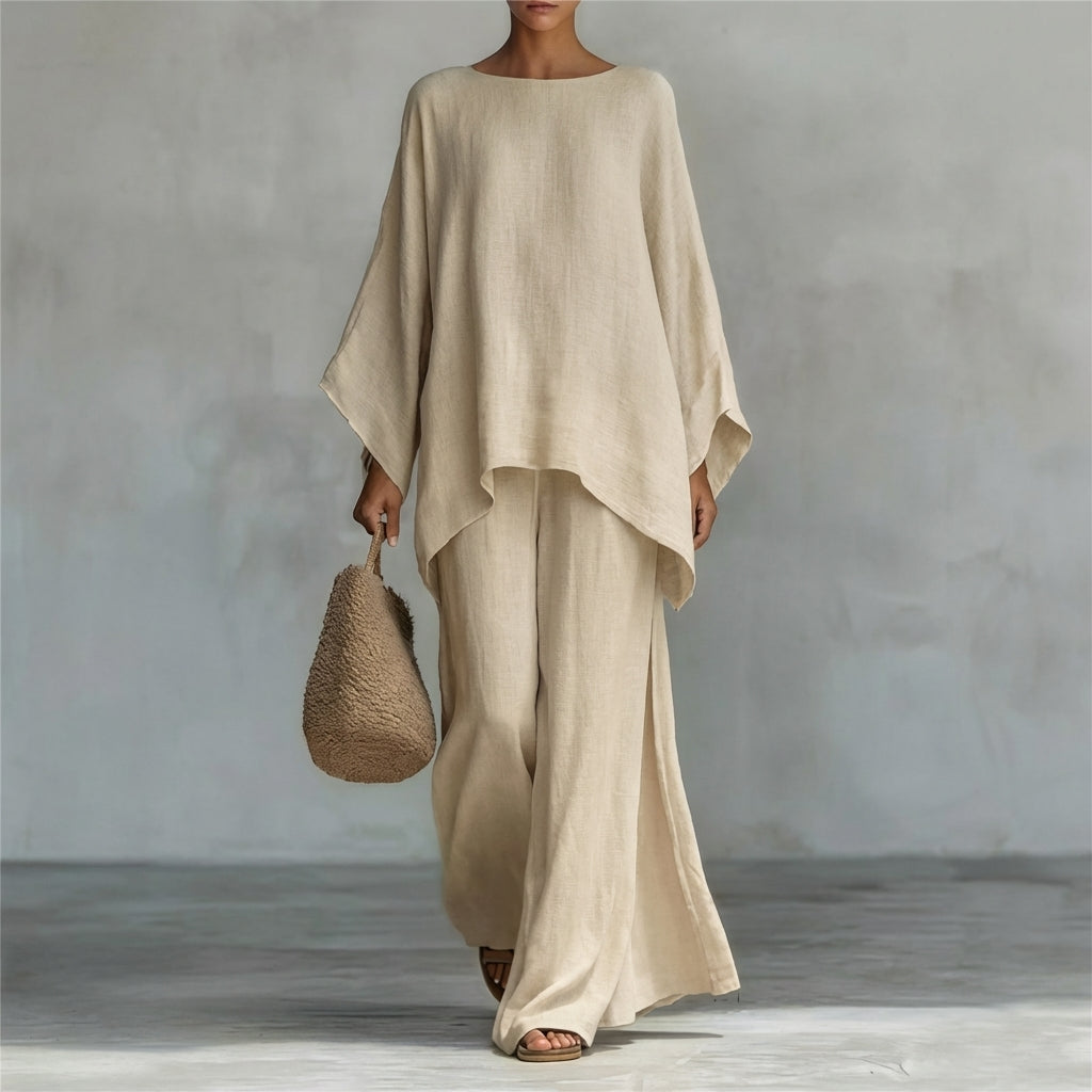 Christine – Long Sleeve Two-Piece Set with Wide-Leg Trousers
