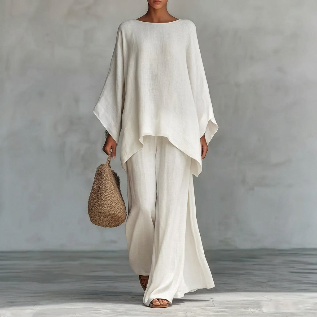 Christine – Long Sleeve Two-Piece Set with Wide-Leg Trousers