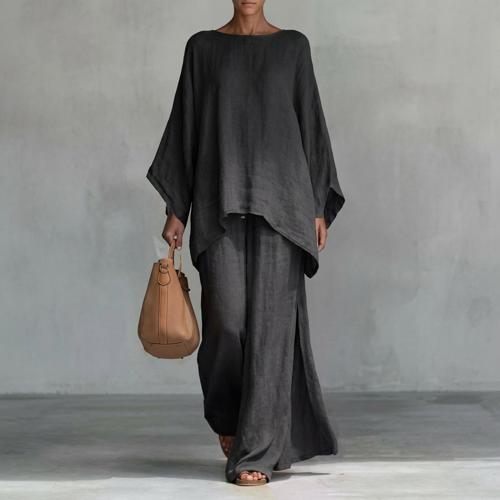 Christine – Long Sleeve Two-Piece Set with Wide-Leg Trousers