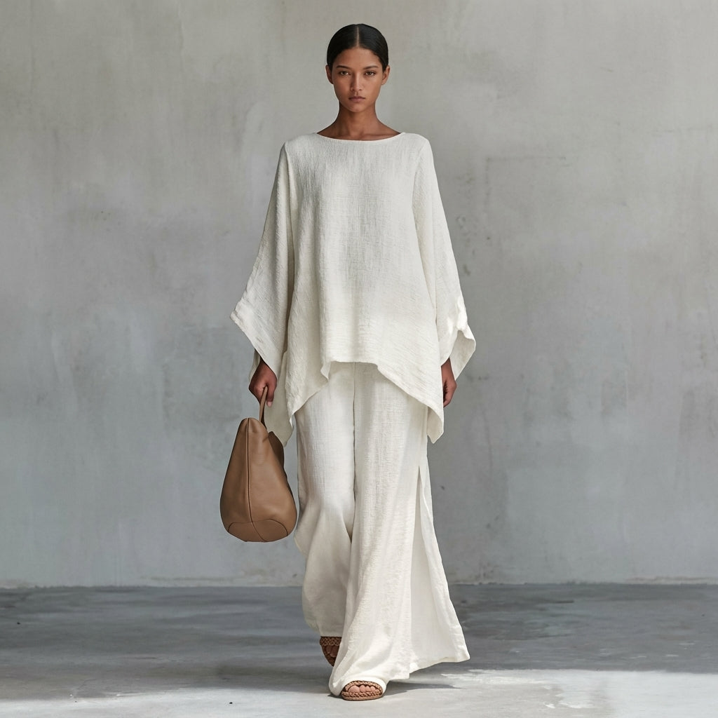 Christine – Long Sleeve Two-Piece Set with Wide-Leg Trousers