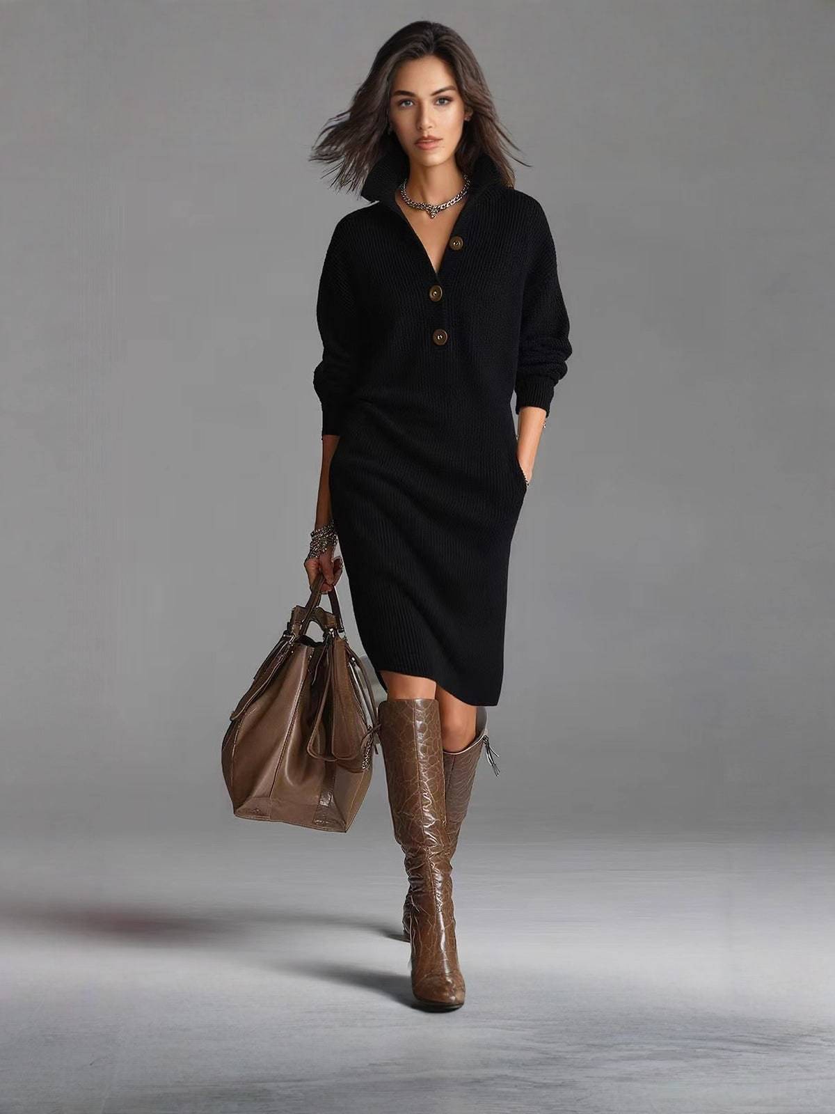 Thea - Elegant Button-Up Jumper Dress