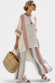 Yara | Refined Multicoloured Striped Top & Mediterranean Trousers