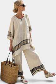 Amber | Elegant Black Striped Top & Flowing Trousers