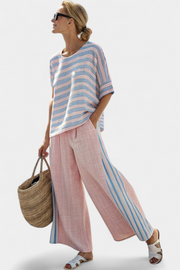 Lynn | Elegant Pink & Blue Blouse & Soft Trousers