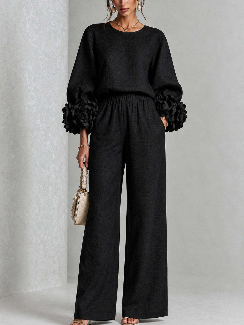 Rosa - Floral Cuff Two-Piece Set