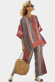 Emma | Elegant Coral Grey Top & Wide-Leg Trousers