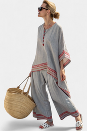 Sanne – Sophisticated Asymmetric Blouse & Ethnic Wide-Leg Trousers