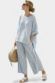 Tess | Refined Blue Striped Top & Relaxed Trousers