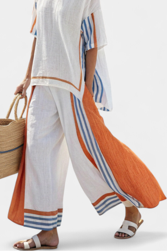 Nina – Comfortable Wide-Leg Striped Trousers & Top