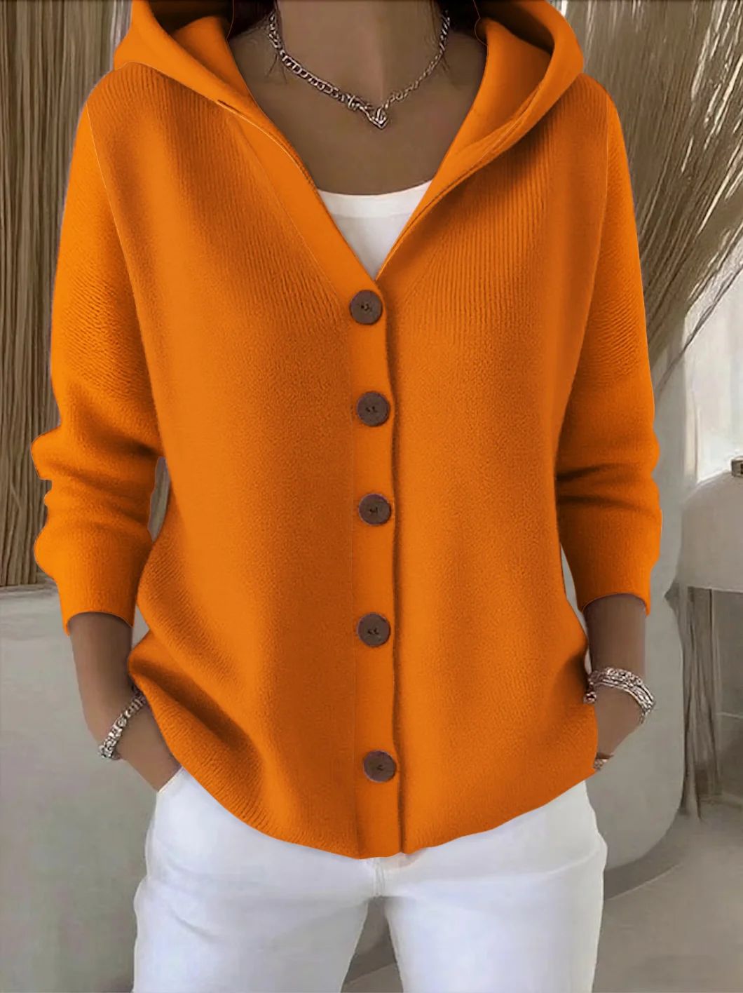 Darienne - Hooded Button-Up Knit Cardigan