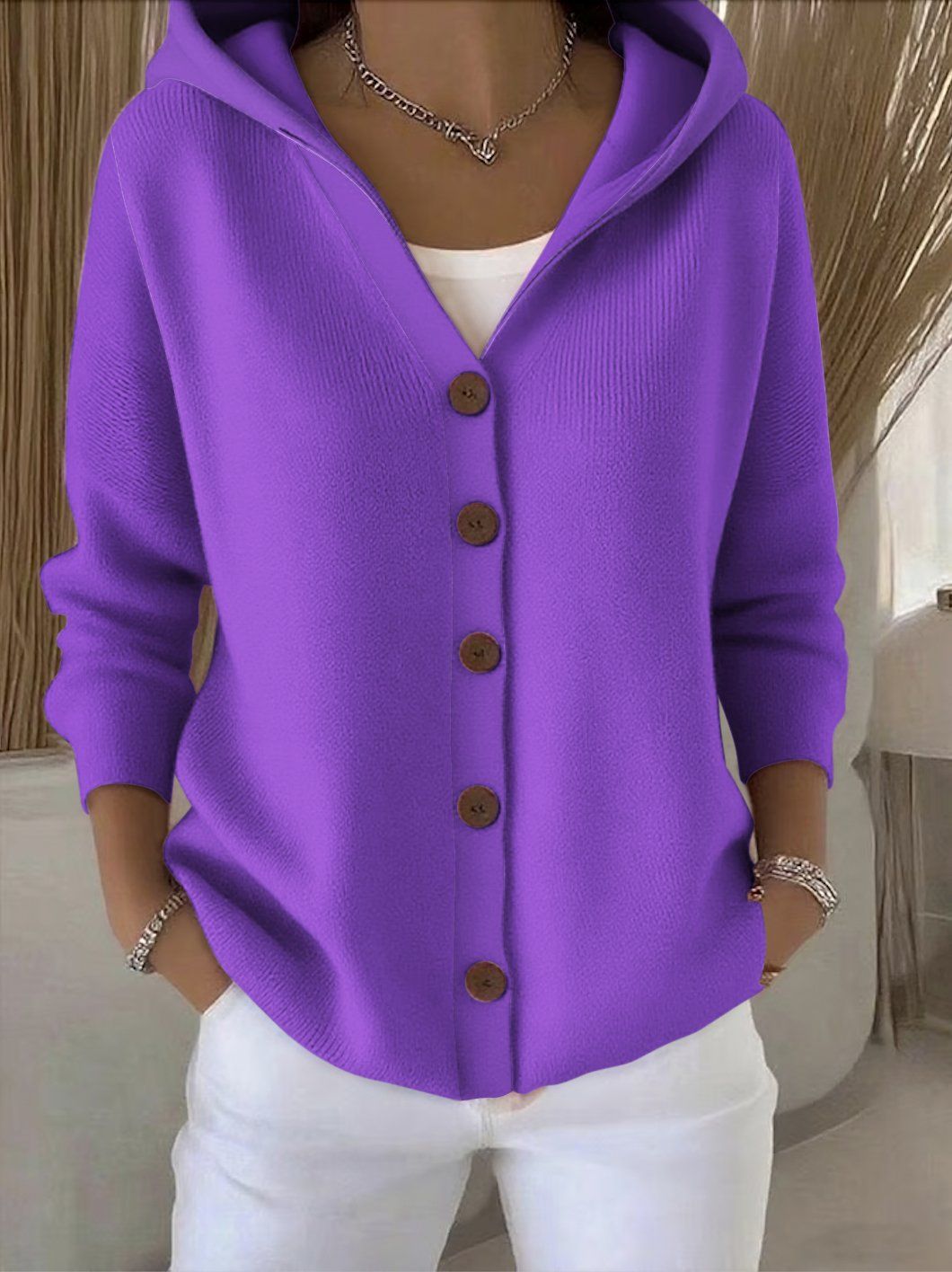 Darienne - Hooded Button-Up Knit Cardigan