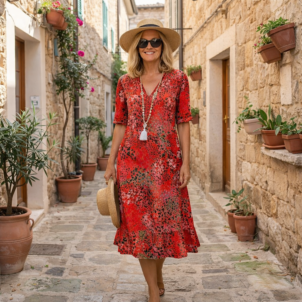 Rachel - Elegant Printed Midi Dress