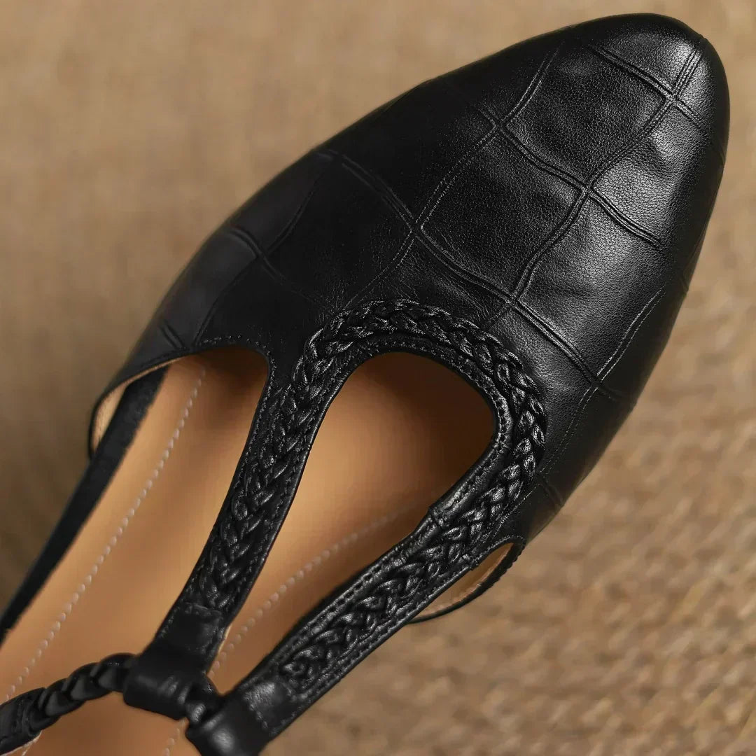 Astrid | Classic Leather Strap Shoes with Braided T-Bar Strap