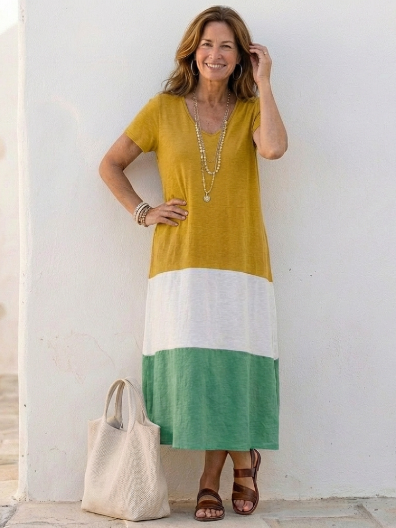 Thalia | Short Sleeve Colour Block Maxi Dress