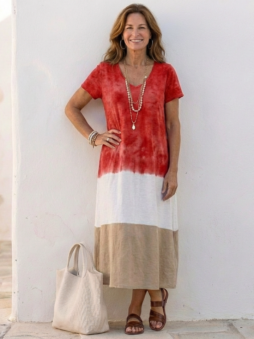 Thalia | Short Sleeve Colour Block Maxi Dress