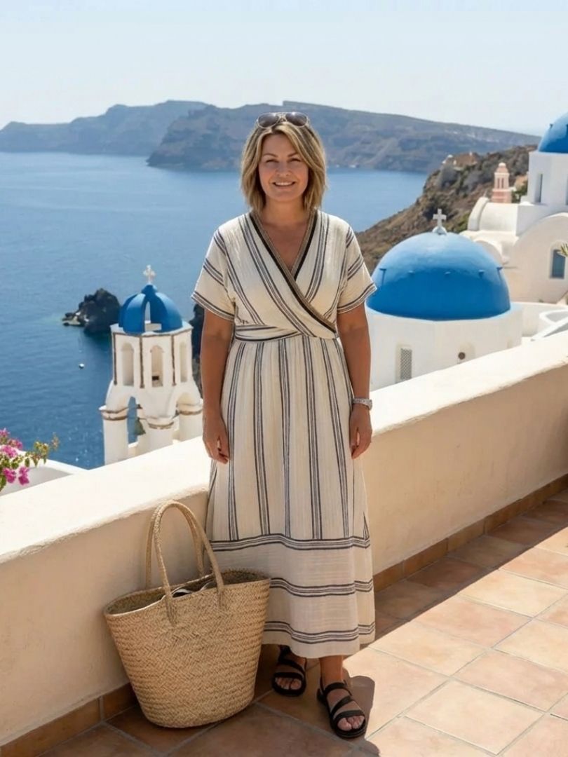 Thalassa | V-Neck Short Sleeve Maxi Dress with Tie Waist