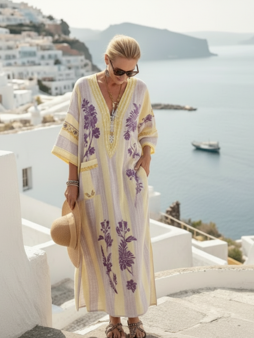 Aurelia | V-Neck Floral Maxi Dress with Half Sleeves