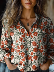Retro Floral Blouse Red