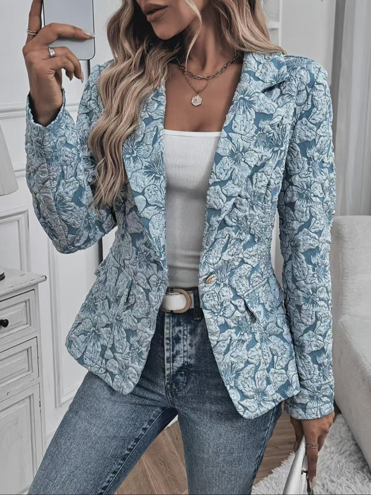 Paisley Jacquard Fitted Blazer