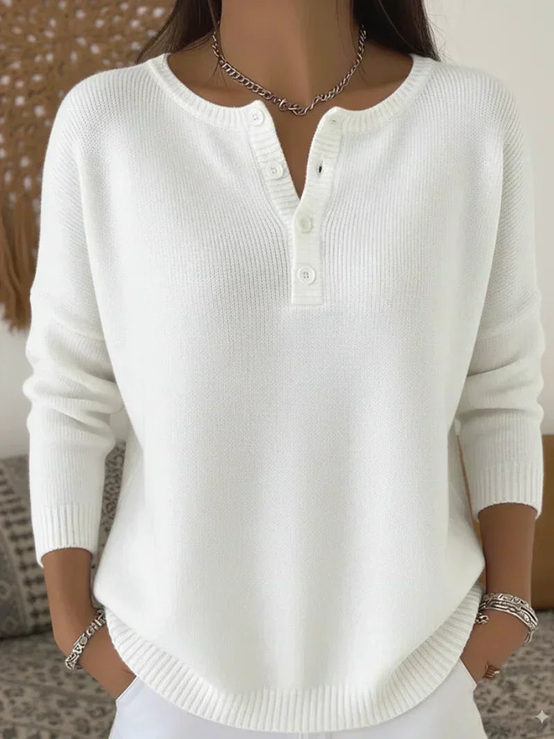 Helena - Henley Button-Up Knit Sweater