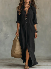 Céline – Relaxed Black Button-Front Maxi Dress