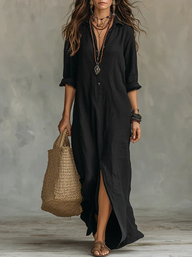 Céline – Relaxed Black Button-Front Maxi Dress